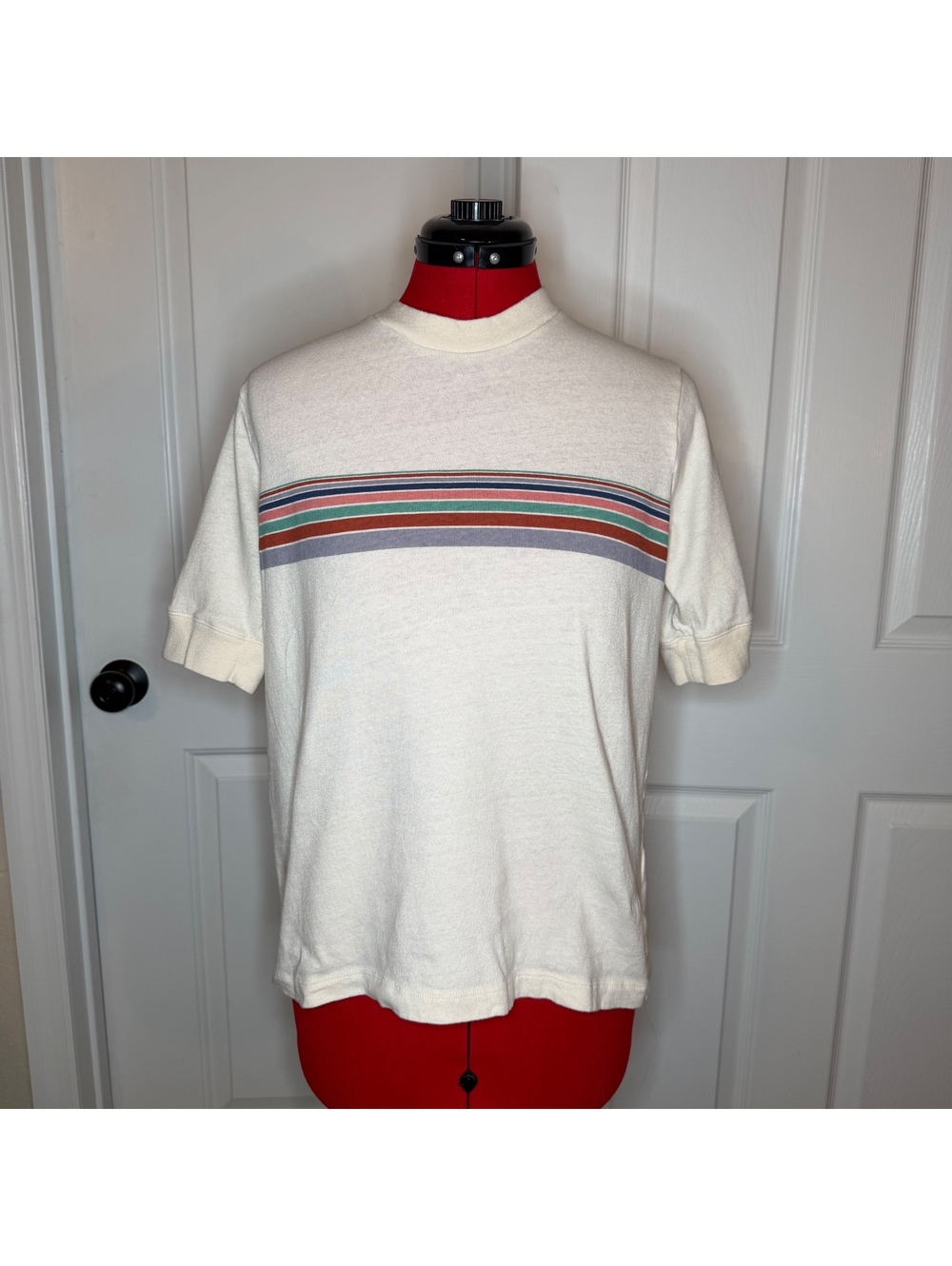 Madewell Retro Stripe Relaxed Short Sleeve Cotton Tee Cream Womens M - Picture 1 of 5